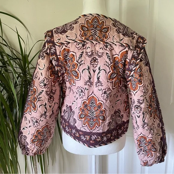 FARM Rio Glam Tapestry Floral Quilted Pink Jacket Small